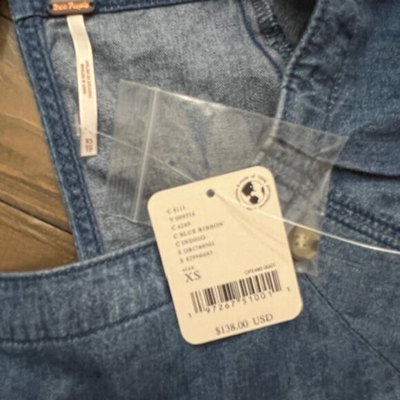 Free People Memories of You Chambray Tunic Top Indigo Boho Size XS - Picture 8 of 9